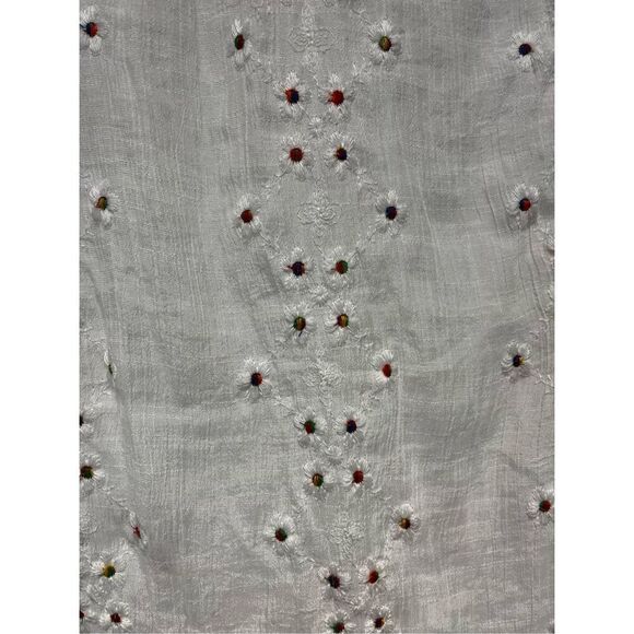 Hope Springs White Flower Embroidered Gauzy Roll Tab Sleeve Button Down Shirt sz - Picture 10 of 11